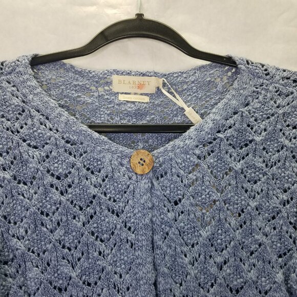 BLARNEY Woolen Mill Open Front Cardigan Women M Cotton Linen Denim Blue Knit NEW - Picture 2 of 14